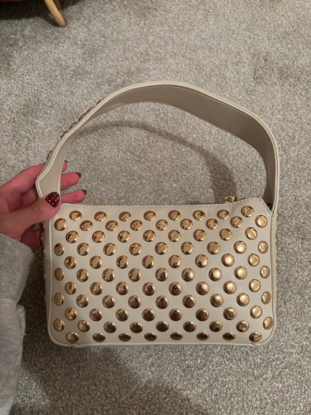 Mode Luxe Cream Shoulder Bag with Gold Stud Accents